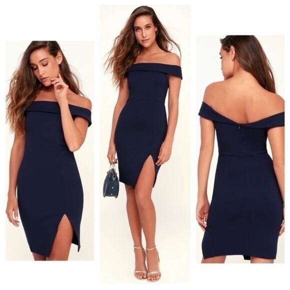 Lulu's Way Of‎ Love Navy Blue Off-the-Shoulder Bodycon Mini Dress Size S - Picture 1 of 10